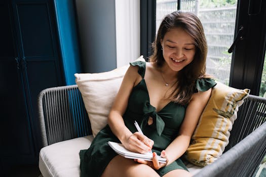 happy person writing in a journal